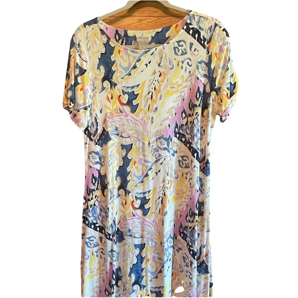 Chico’s Colorful ( blue/pink/white )Patterned dress size 1=medium - Picture 1 of 7
